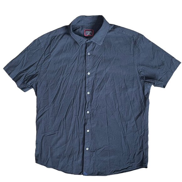 UNTUCKit Pavao Shirt Men's XL Navy Blue Seersucker Poplin Short Sleeve Button Up - Picture 2 of 6